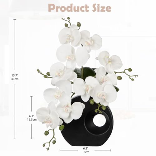 Briful Artificial Orchid Flowers in Black Modern Ceramic Vase 15.7" Tall White Faux Orchid Arrangement Silk Orchid Flower Fake Orchid Centerpiece for Home Office Room Wedding Table Décor - color: White, size: Black Ceramic Pot