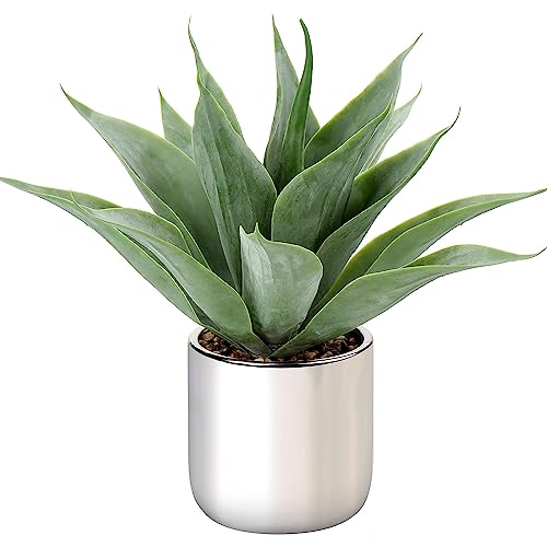 Large Agave Plant Artificial Succulent 13" Fake Aloe Vera Plant in Pot Faux Agave Plants Realistic Artificial Potted Plants for Living Room Table Bathroom Shelf Office Desk Home Indoor Decor (Silver) - color: Agave -Silver