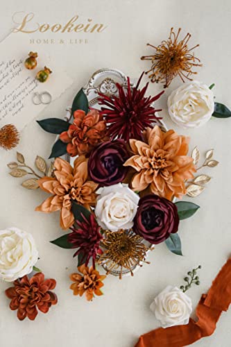 Lookein Artificial Flowers for DIY Wedding Decoration Bridal Bouquet Table Centerpieces Flower Garland Arch Flower Decoration Home Decor, Rustic Terracotta - color: Rustic Terracotta