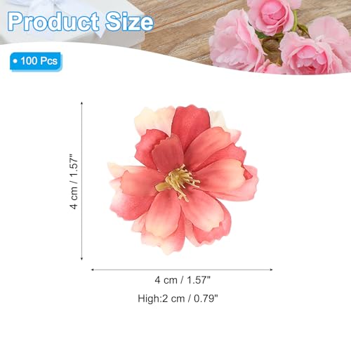 PATIKIL 100 Pcs Fake Silk Flower Heads, 1.6 Inch Artificial Cherry Blossom Faux Flower Heads for DIY Craft Wedding Party Home Wreath Decoration, Light Red - color: Light Red