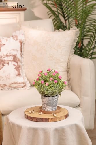 2 Pack Small Desk Plants, Artificial Bathroom Plants Decor with Flower in Vintage Melamine Pots, Faux Plants Indoor for Shelf Decor in Home Office, and Spring Decor (Fuchsia) - color: Fuchsia