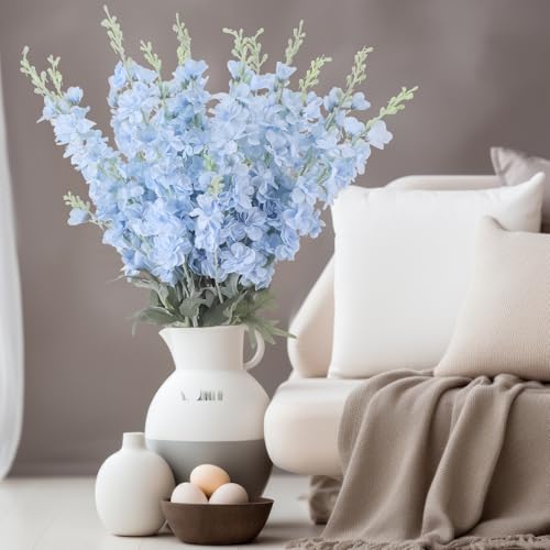Thiccywoov 50 Pcs Delphinium Artificial Flower 35.4'' Long Larkspur Stem Silk Fake Faux Flowers Bulk for Tall Vase Floral Arrangements Home Centerpiece Table Wedding Decor (Blue) - color: Blue