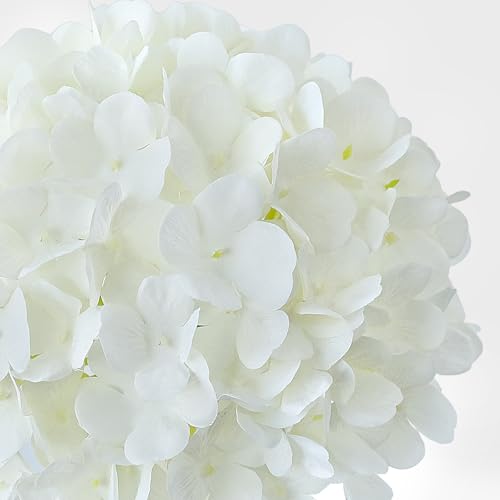 JINWOE White Hydrangea Artificial Flowers,4PCS 21" Large Silk Outdoor Artificial Hydrangeas Faux Flower, Lifelike Fake Flower with Stems Bouquets Arrangement for Home Table Centerpieces Wedding Porch - color: White