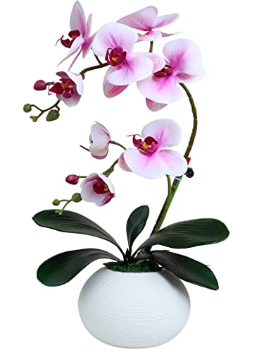 Forlaoers 17" Tall Purple Phalaenopsis Orchid Artificial Flowers Included Vase Faux Plant Potted for Indoor Home Decor Office Bathroom Wedding Decoration Table Centerpiece Arrangements Ornaments - color: A3:purple Orchid With Vase
