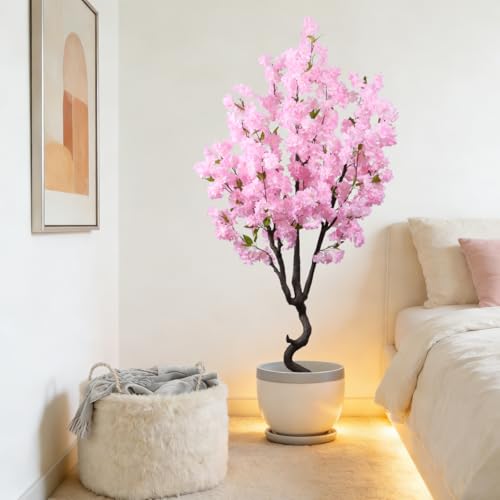 BINCUE Artificial Pink Cherry Blossom Tree Fake Tree Cherry Blossom Decor Fake Flowers Faux Flowering Tree Pink Flowers Floral Artificial Plants for Indoors Outdoors Room Home Decor Gift 6FT - color: Pink-01ap