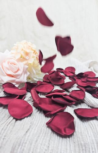 ZOOYOO 200Pcs Burgundy Silk Rose Flower Petals for Valentaine's Day,Wedding Flower Gril Basket,Aisle Scatter,Table Centerpieces,Romantic Night Decoration,3.5cm Each - color: Dark Red