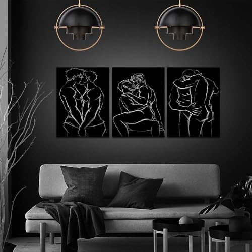 Male Wall Art Black and White Men Gay Body Painting Wall Decor 3 Panels Abstract Men Gay Posters Prints Art Bedroom Bathroom Home Decoration Framed Ready to Hang 20"W x 28"H x 3pcs - color: Art02, size: 20x28x3pcs