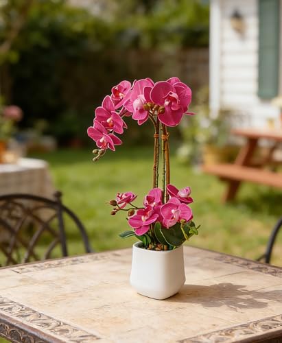 Faux Orchid Fake Flowers Lifelike Purple Artificial Orchid in Pot 18.9In Tall Large Phalaenopsis Flowers for Decoration Elegant Faux Flower for Home Party Decor Arrangement Table Centerpiece - color: Purple