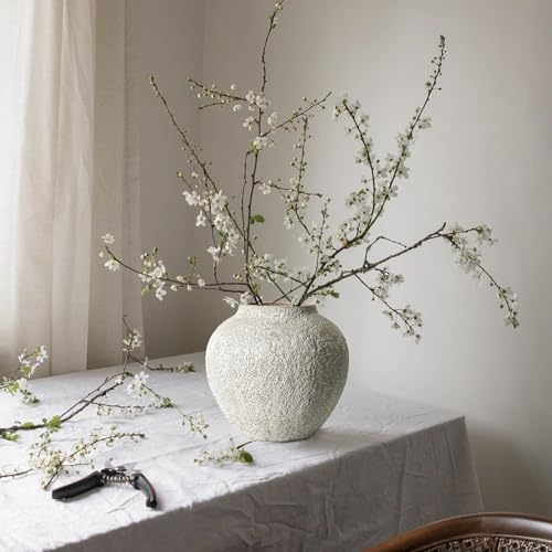 Rustic White Ceramic Vase Farmhouse Round Flower Clay Pottery Large Terracotta Floor Vases for Decorative Centerpiece Vintage Home Decor Aesthetic for Living Room Bedroom Table Entryway - size: 7.87In