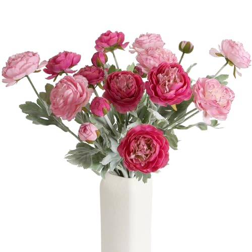 IPOPU Fake Peonies Artificial Ranunculus Flowers 6pcs 18Heads Pink Flowers Combo Hot Pink Silk Flowers 20.47" Artificial Flowers Bulk for Faux Floral Arrangements Home Table Decor (Multi-Pink) - color: Multi-pink