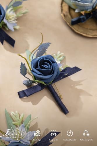 Ling's moment Boutonniere for Men, 6pcs Groom Groomsmen Boutonniere, Artificial Flowers for Wedding Decor/Prom/Homecoming, etc.Blue - color: Blu-blue