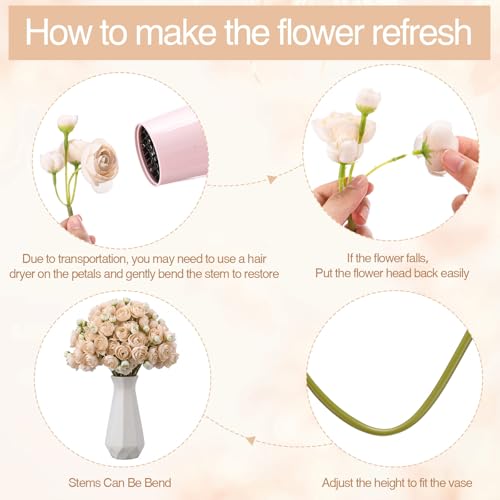 Giegxin 48 Pcs Ranunculus Artificial Flower,Real to Lifelike Peonies Artificial Flower Silk Faux DIY Bouquet for Wedding Bridal Shower Valentine Centerpieces Arrangements Home Decorations(Champagne) - color: Champagne