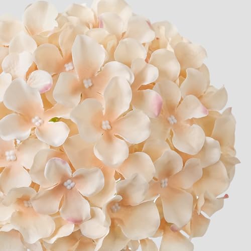 JINWOE 5Pcs Silk Hydrangea Artificial Flowers, 20Inch Light Coffee Boho Large Lifelike Flowers, Porch Halloween Artificial Hydrangeas for Bouquet Table Centerpieces Floral Arrangements Home Wedding - color: Light Coffee