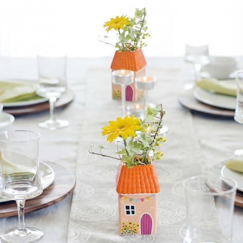Remerry Ceramic House Shape Vase 2.4 x 3.8 Inch Mini Handmade Vase Decorative Small Flower Container for Living Room Bedroom Farmhouse Home Table Decor Cute Birthday Gift (Orange) - color: Orange