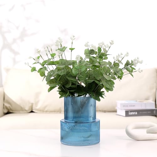 Blue Glass Vase, Ribbed Glass Vase for Tulips, Flower Vases for Bouquet, Blue Modern Vases for Living Room, Dining Table, Entryway, Mantle, Shelf, Wedding, Office, 7.5 Inches - color: Blue, size: Ribbed 7.5 Inches