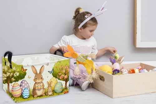Essme Rectangular Easter Basket, Kids Storage bin Organizer with Handles for Easter Decor,Shelf Basket,Toy Organizer,Easter Baskets.(Cute Easter Basket) - color: Cute Easter Basket