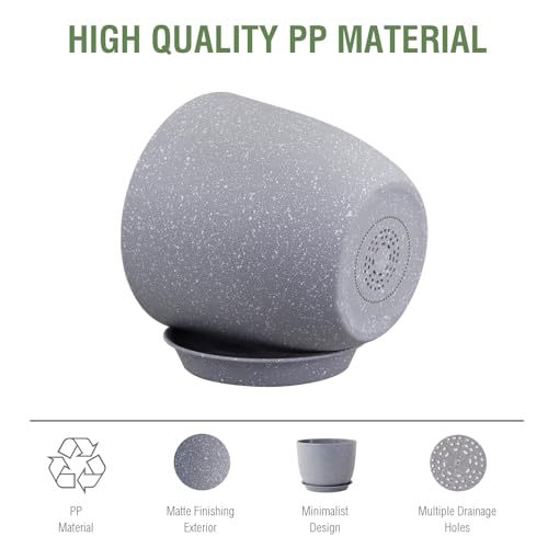 Meowell Plant Pots 12 inch, Plastic Planters with Drainage Holes and Saucers, Large Flower Pots for Indoor Outdoor Plants, Modern Decorative Pots for Garden House Plants, Speckled Grey - color: Speckled Grey, size: 12inch C