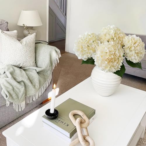 JINWOE Boho Silk Hydrangea Artificial Flowers, 4Pcs 22" Large Lifelike Flowers,Artificial Hydrangeas for Indoor Bouquet Table Centerpieces Home（Cream/Yellow） - color: Cream