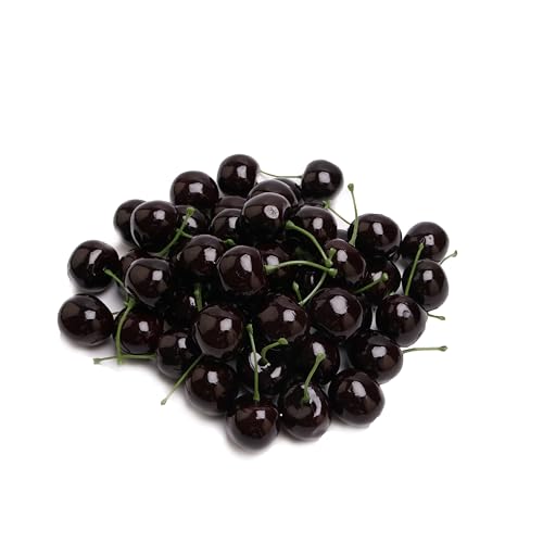 50PCS Simulation of Fruit Cherry Realistic Fake Fruit Cherry for Home Kitchen Party Decoration Photography Props Fruit Basket Decoration Christmas Thanksgiving - color: Black Cherry