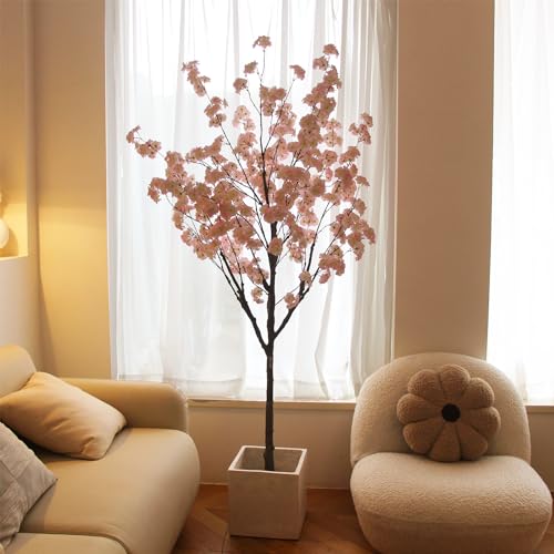Nafresh Tall Artificial Cherry Blossom Tree 6Ft(72'), Realistic Potted Silk Faux Cherry Blossom, Indoor/Outdoor for Home, Office, Living Room, Bedroom, Porch - size: 6ft