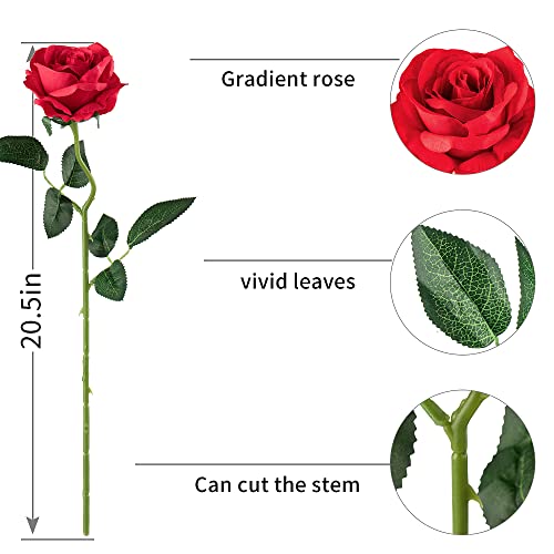 10pcs Red Silk Roses Artificial Rose Flowers Long Stem for DIY Wedding Bouquet Table Centerpiece Home Décor - color: X-red