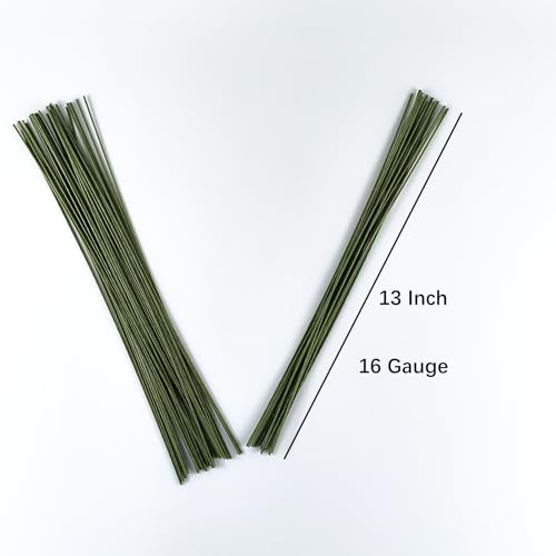 16 Gauge Floral Stem Wire, 13 Inch, Dark Green, 70 Pcs | Paper Wrapped Craft Wire, For Flower Arranging, DIY Crafts - size: 16 Gauge
