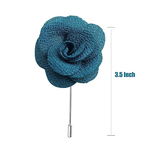 Rhungift Men's Camellia Flower Lapel Pin Handmade Rose Boutonniere Stick Brooch for Suits Wedding Party Groom Multicolor Men Women - color: Cyan-Green