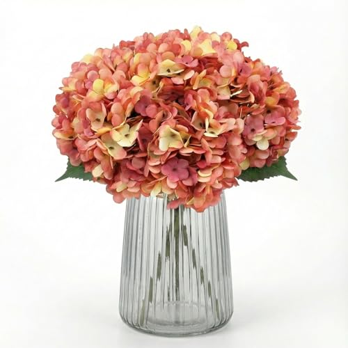 5Pcs Artificial Fake Flowers Plants Silk Hydrangea 1 Flower Head Arrangements Wedding Bouquets Decorations Plastic Floral Table Centerpieces Home Kitchen Garden (Dusty Pink) - color: Dusty Pink&green