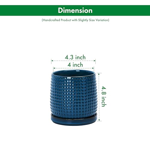 D'vine Dev 4 Inch Ceramic Beaded Stoneware Planter Pot - Flower Pot with Drainage Holes and Saucers for Indoor Succulent Plants or Flowers, Midnight Blue, 27-C-Z-3 - color: Midnight Blue, size: 4.3 Inch