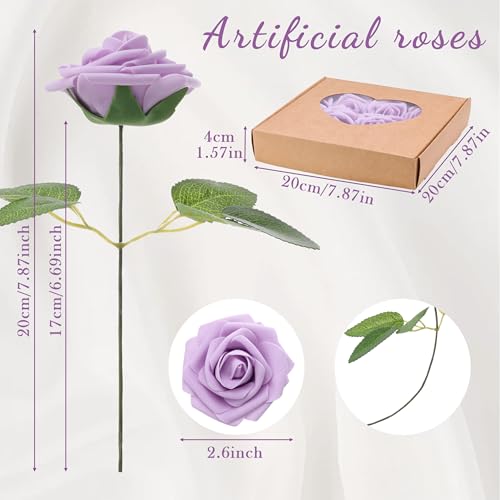 16 Pcs Fake Purple Roses Artificial Flowers | Purple Foam Roses with Stems, Artificial Flowers for DIY Wedding Bouquets, Centerpieces, Party, Home Decor - color: Purple