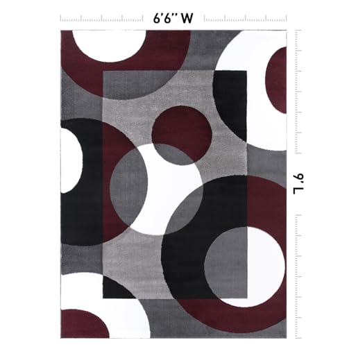 Rugshop Modern Geometric Circles Area Rug, Non-Shedding Carpet with Abstract Circle Design for Living Room Bedroom or Home Office Burgundy 6' 6" X 9' - size: 6'7" x 9' (Rectangular)