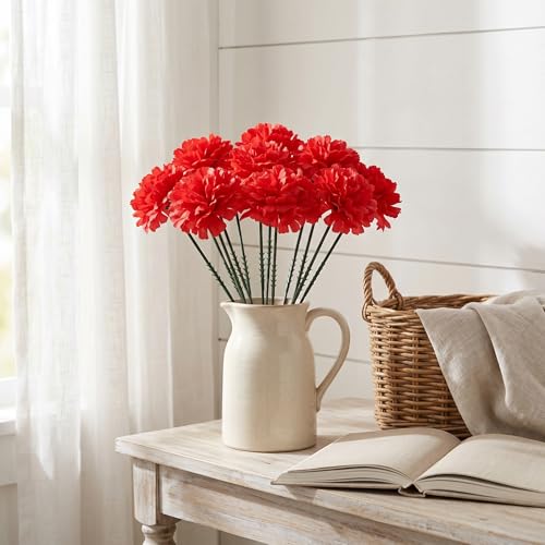 Larksilk 1000 Pack Artificial Carnations - Bulk Silk Flowers for Weddings, Mother's Day, Graduations, Easter & Memorial Day - 3.5" Heads, 5" Stems, Real Touch Petals, 18 Colors Available - Red - color: Red, size: 1000