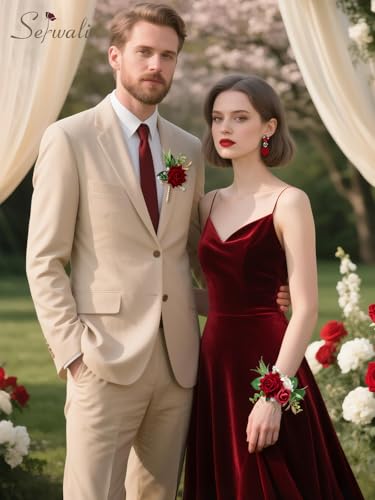 Serwalin Red Rose Corsage and Boutonniere Set, Boutonniere for Men and Wrist Corsage Wristlet Prom Homecoming Wedding Flowers Accessories Party Suit Decorations (red) - color: Red, size: 1 Boutonniere & 1 Wrist Corsage - 2pcs