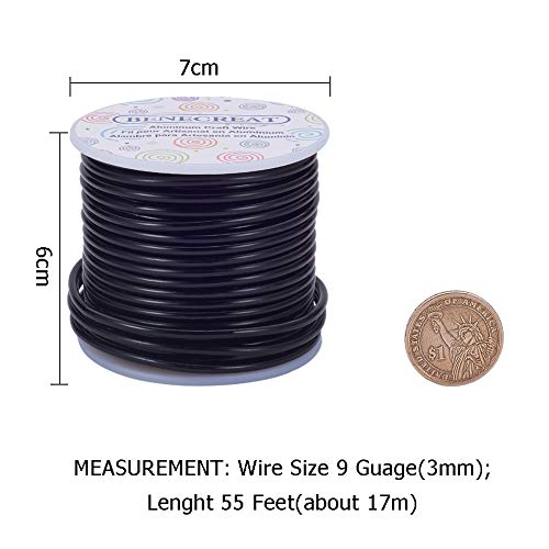 BENECREAT 9 Gauge Jewelry Craft Aluminum Wire 55 Feet Bendable Metal Sculpting Wire for Halloween Craft Floral Model Skeleton Making (Black, 3mm) - color: Black, size: 9 Gauge