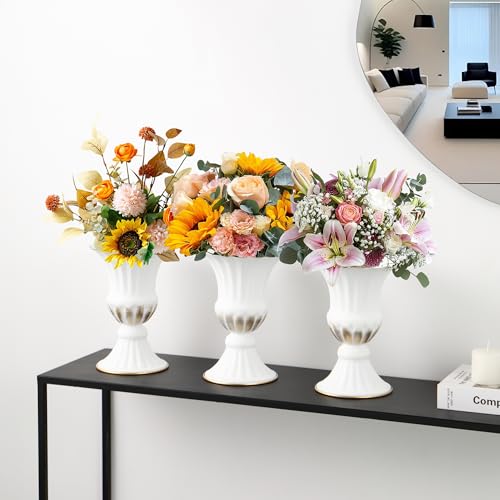 MCMCNCUIU White Vases for Centerpieces Set of 4, Urn Vases for Flowers, Vintage Pedestal Vase for Wedding Centerpieces, Metal Trumpet Vase for Wedding Table, Party, Home, Anniversary Decoration - color: White, size: Tall Urn-4Pcs