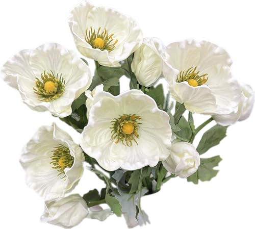 5Pcs Artifical Real Touch PU Anemone Flower Bouquet Room Home Decor (White) - color: White