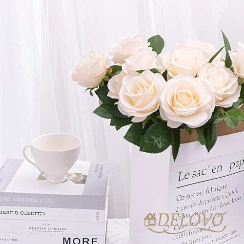52pcs Champagne Roses Artificial Flowers Fake Flowers Silk Roses with Stems for DIY Wedding Bouquets Bridal Shower Centerpieces Arrangements Party Decorations - color: Champagne