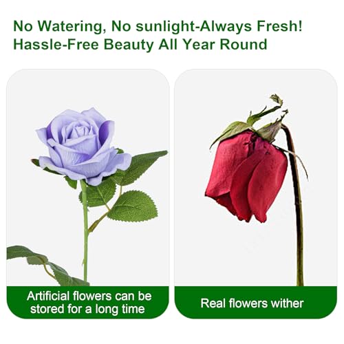 Artificial Flowers Roses Touch Fake Rose Bouquet Flower Stem For Wedding Centerpieces Diy Wreath Home Decorations Silk Roses Mothers Party Fake Outdoor Flowers Decor 19.6"(Light Purple 50PCS) - color: Light Purple 50pcs