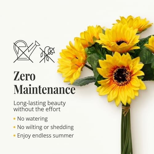 Larksilk 2 Pack 14" Artificial Sunflower Bundle – 6 Stems, Faux Yellow Sunflowers for Vase, Home Décor, Centerpieces, Weddings