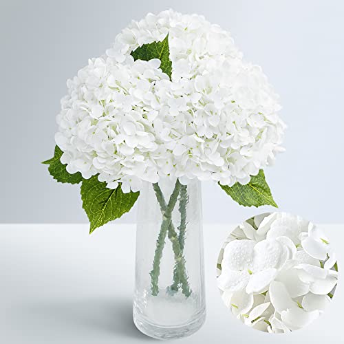 Waipfaru 21" Real Touch White Hydrangea Artificial Flowers with Long Stem & Leaves, Full Latex Faux Hydrangea Flowers for Home Decor Party Floral Arrangements Wedding Bouquets Centerpieces, 3Pcs - color: White, size: 3pcs