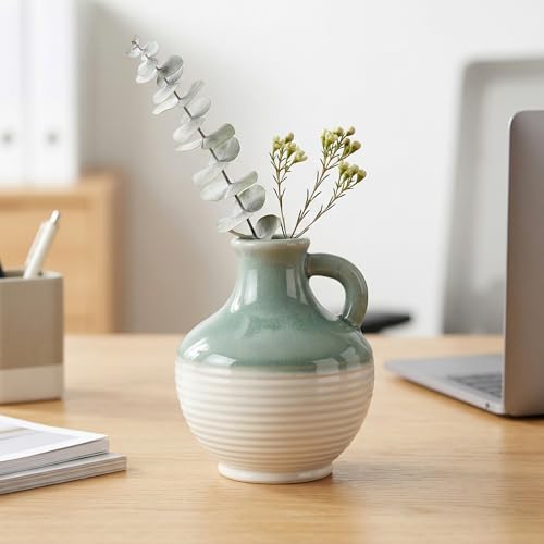 Sunddo Green and White Vase for Living Room, 6 Inch Small Ceramic Vase, Modern Pitcher Flower Vases Home Decor, Office Desk, Windowsill, Bathroom, Wedding Table Decor - color: Mist Green, size: 6 Inch