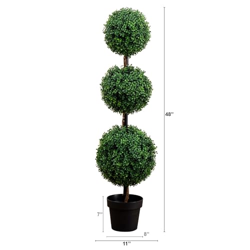 Nearly Natural 4ft. Artificial Triple Ball Boxwood Topiary Tree (Indoor/Outdoor) - size: 4ft