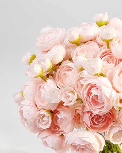 24 Pcs Ranunculus Artificial Flower Faux Silk Mini Ranunculus Flowers Fake Flowers for DIY Bouquet,Centerpieces Tables, Wedding Decor, Bridal Shower Decorations,Home Decor - color: Light Pink