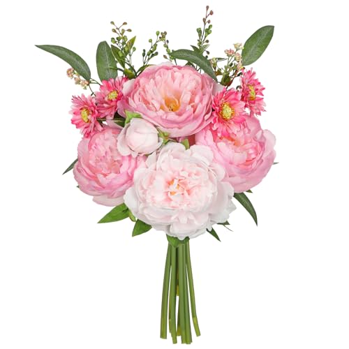 GnFlus Artificial Peony Flower Stems 10PCS Hot Pink Faux Peonies & Daisies Silk Flowers Realistic Fake Flowers for Vase Centerpiece Wedding DIY Bridal Bouquet Party Home Decor - color: Peony, Hot Pink, size: 1 Pack