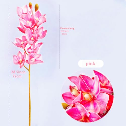 XIYUAN 28.5inch Artificial Phalaenopsis Flowers 2 Bunch 10 Large Petals Orchids Fake Cymbidium Flowers Artificial Orchid Flowers Stem Plants Latex Phalaenopsis Branches for Home Décor (Pink) - color: Pink 10 Heads