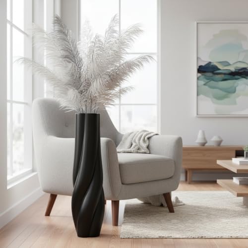 Modern Black Floor Vase, 24 Inch Tall Resin Home Decor Vases, Large Sturdy Vase for Living Room, Office, Bedroom Decor with 5" Opening for Dried Pampas Grass, Branches & Feathers - color: Black