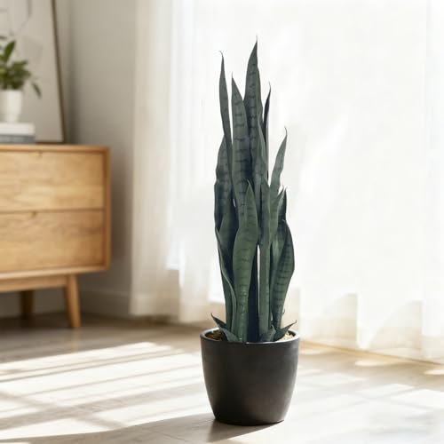 3FT-2PCS Artificial Snake Plant, 24 PVC Lifelike Leaves, 35in Faux Sansevieria for Indoor Home & Garden Decor, Potted Mother-in-Law's Tongue Plants, Green - color: Green