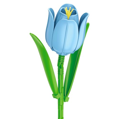 Brickcraft Bricktanicals Blue Tulip Brick Building Set, 37 Piece Single Stem Botanical Flower Model, Ages 8+, Collectible Brick Flower Build, Compatible with Brick Flowers, Spring Gift for Kids - style: Blue Tulip Spring