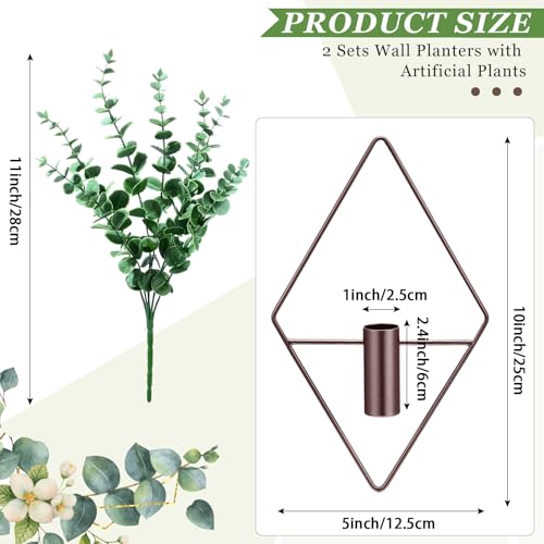 Canlierr 2 Pieces Wall Decor Hanging Planters with Artificial Plants Metal Hanging Vase Indoor Plants Holder Modern Boho Wall Art for Bathroom Bedroom Living Room Decor(Eucalyptus, Bronze) - color: Bronze, size: Eucalyptus