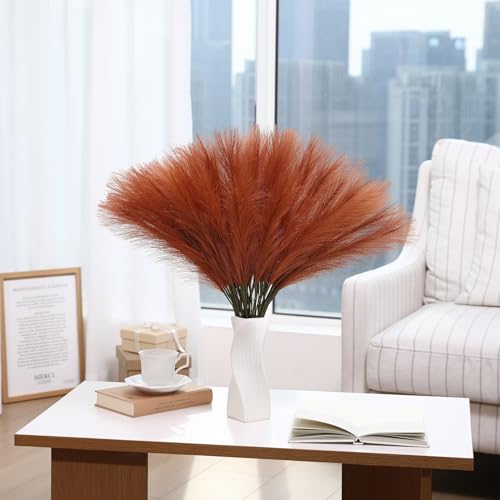Wertuirk Burnt Orange Pampas Grass - 30pcs 24 Inch Artificial Pampas Grass Decor, Tall Pampas Grass for Floor Vase, Table Centerpieces, Wedding, Party and Fall Decor (Burnt Orange, 30 Pieces) - color: Burnt Orange, size: 30 Pieces